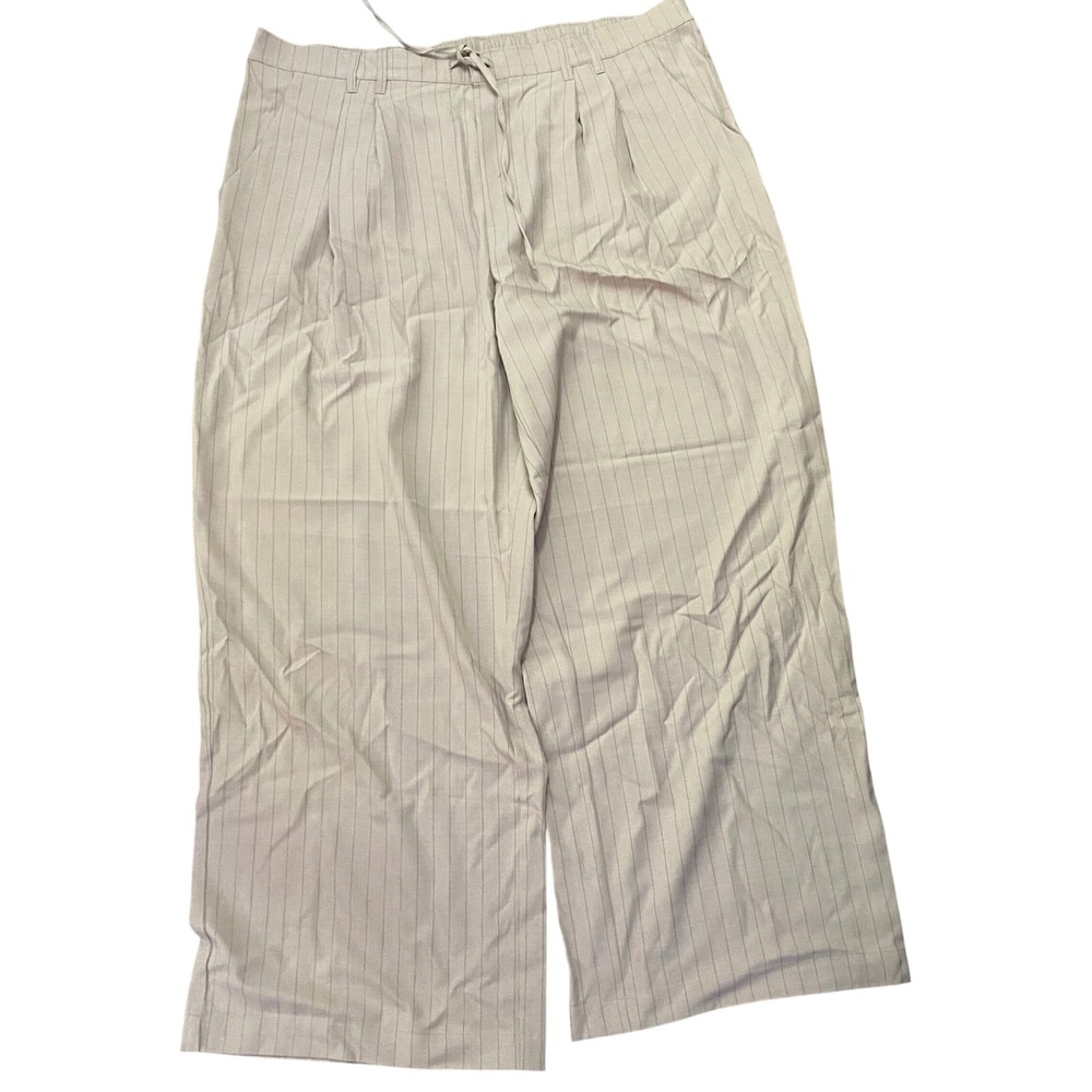 No Boundaries Wide Leg Pants Womens XXL 20 Beige Pinstripe Drawstring Trousers